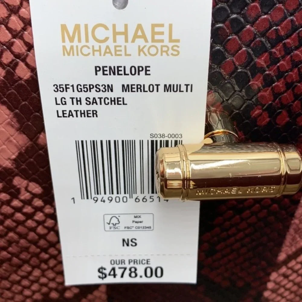 Michael Kors Penelope Large Top Handle Satchel Merlot Multi Color Leather - Picture 3 of 15